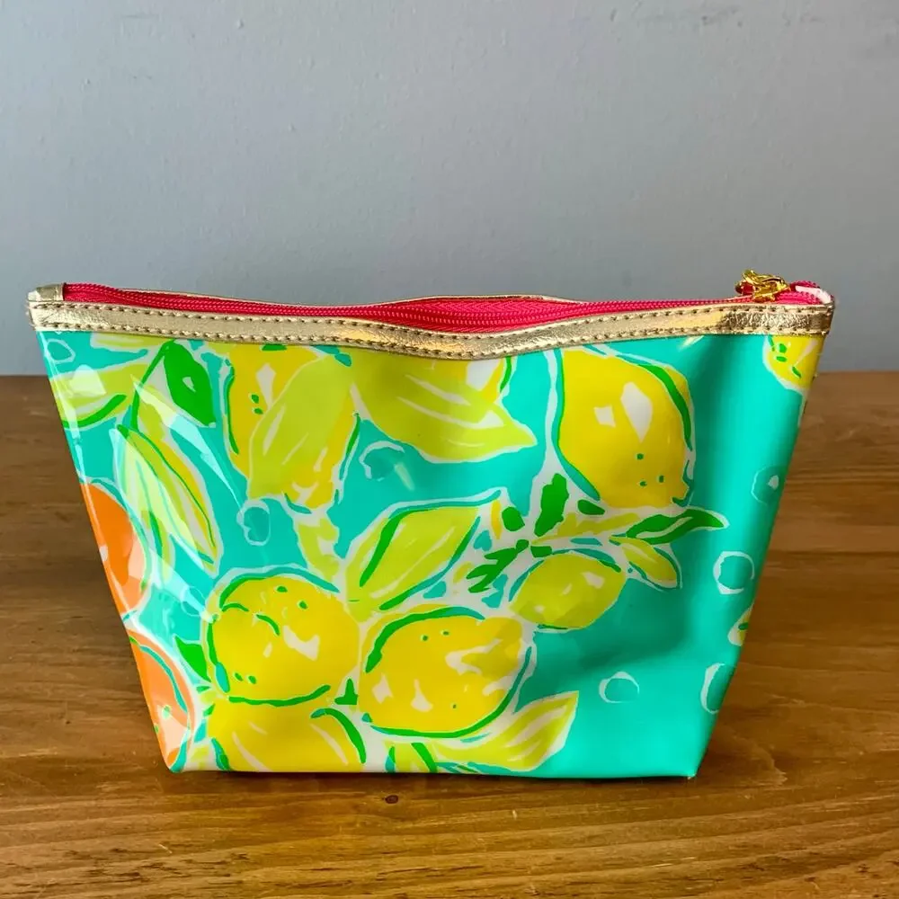 Lily Pulitzer Estee Lauder PVC Plastic Cosmetic Makeup Bag Clutch Floral Green